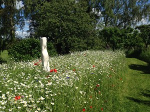 Stone sculpture at Asthall Manor Gardens