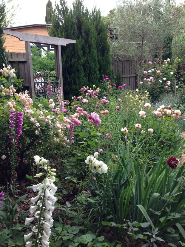 Rose garden and trompe l'oeil at Woodcote