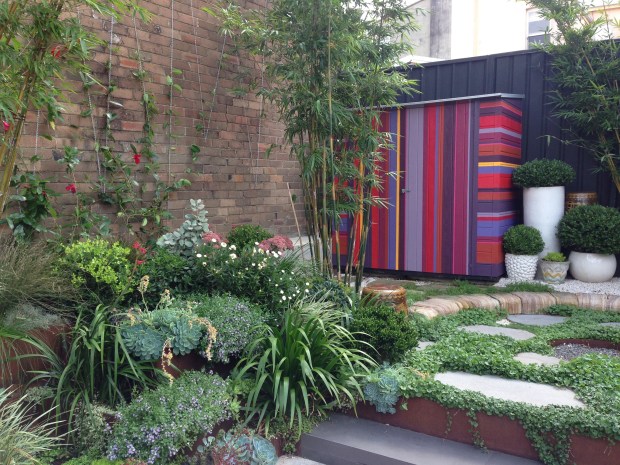 Stripy shed at Hidden Design Festival garden. Janna Schreier