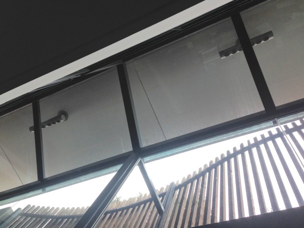 Rain from the roof is channelled down the glass walls, forming a waterfall feature at 'Saturday'. Janna Schreier