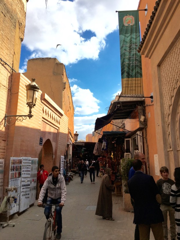 One of the wider streets in the Medina, where Le Jardin Secret begins
