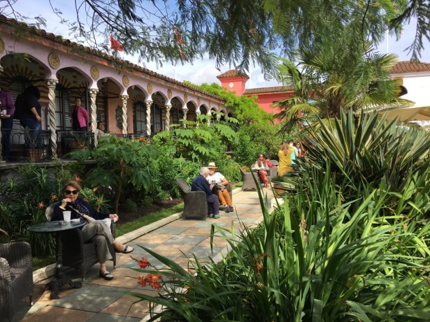 Large and spikey leaves give a tropical feel to the Spanish Garden at Kensington Roof Gardens