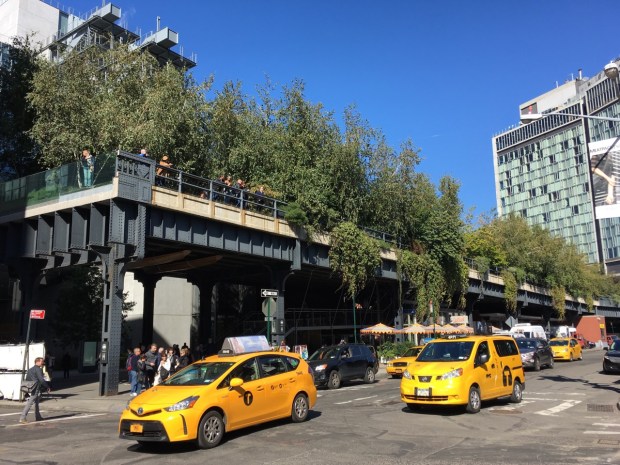 The High Line from below, at the Meatpacking District