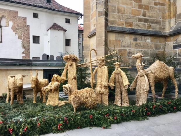 A straw nativity outside St Vitus's Cathedral